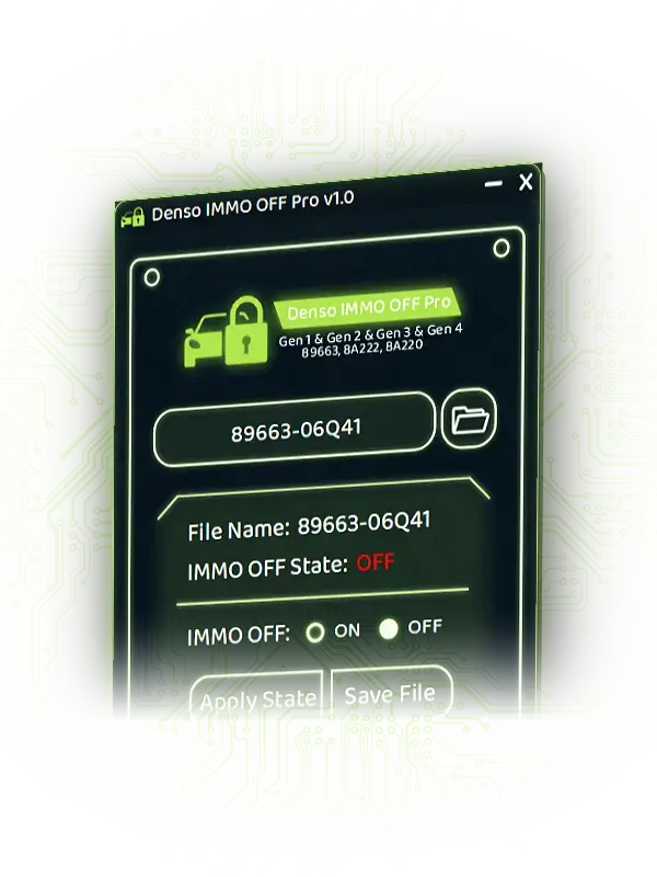 Denso IMMO OFF Pro tool for immobilizer removal from supported Denso ECU files